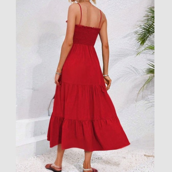 Boho green shirred spaghetti straps dress - Picture 3 of 10